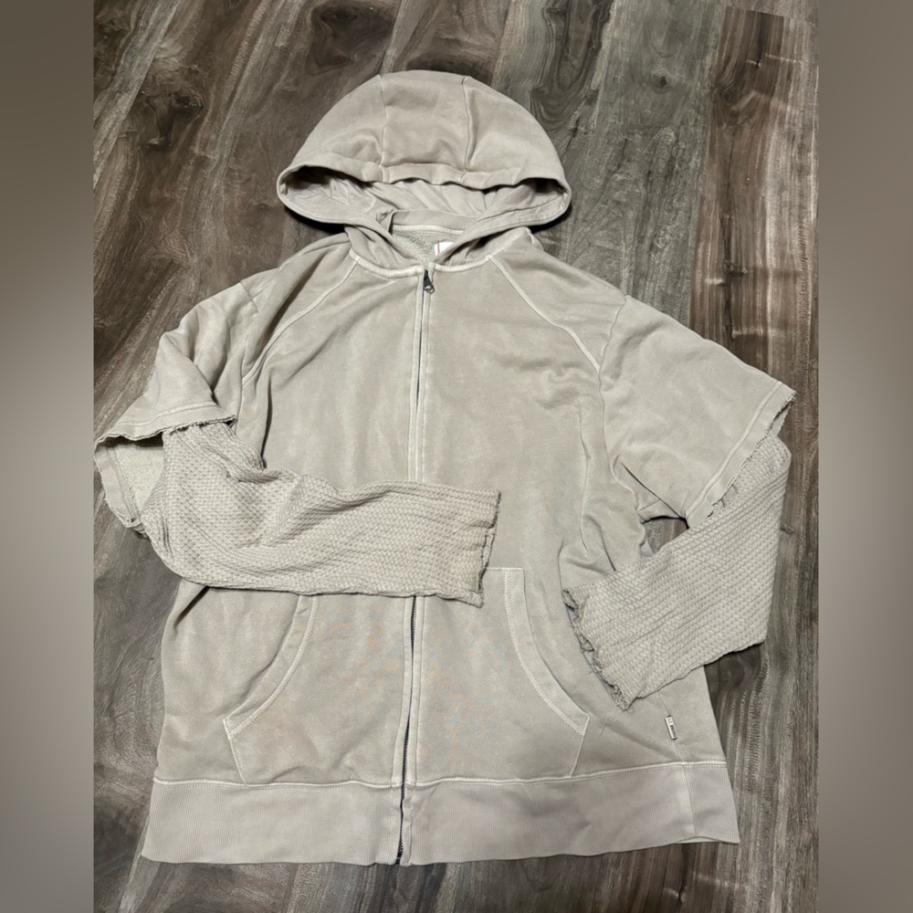 Beige Hooded Zip-Up Jacket